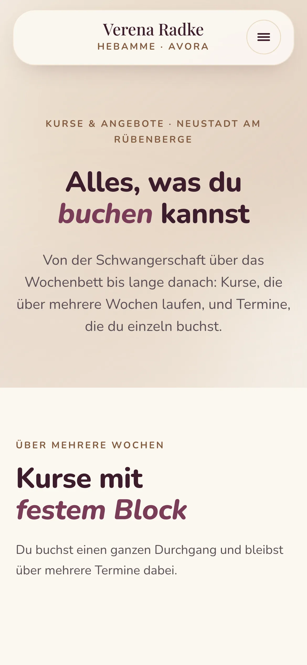 Kursübersicht von hebamme-verena-radke.de auf dem Handy