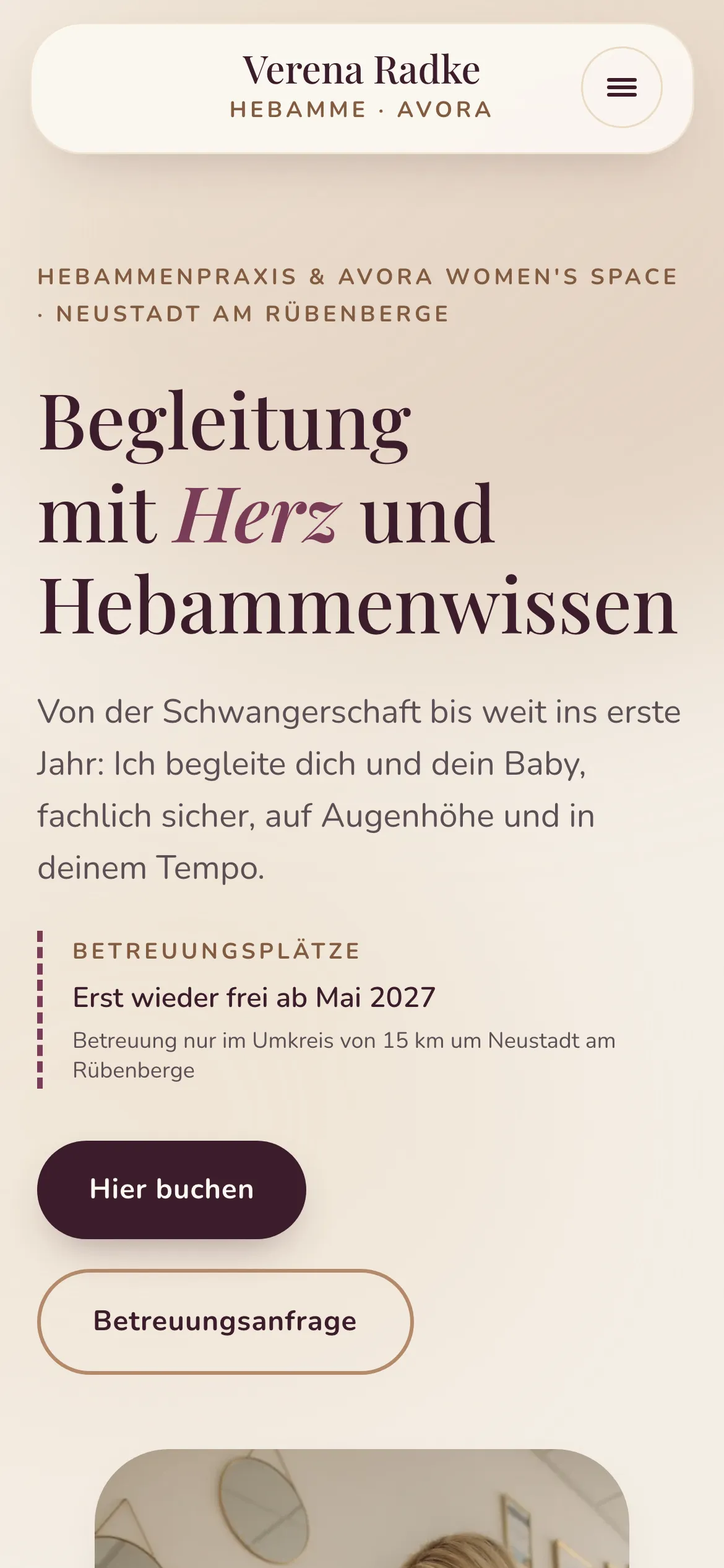 Startseite von hebamme-verena-radke.de auf dem Handy